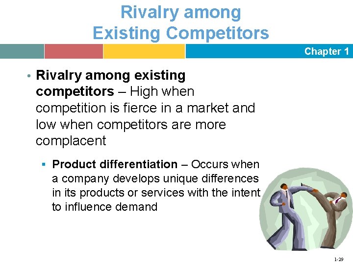 Rivalry among Existing Competitors Chapter 1 • Rivalry among existing competitors – High when