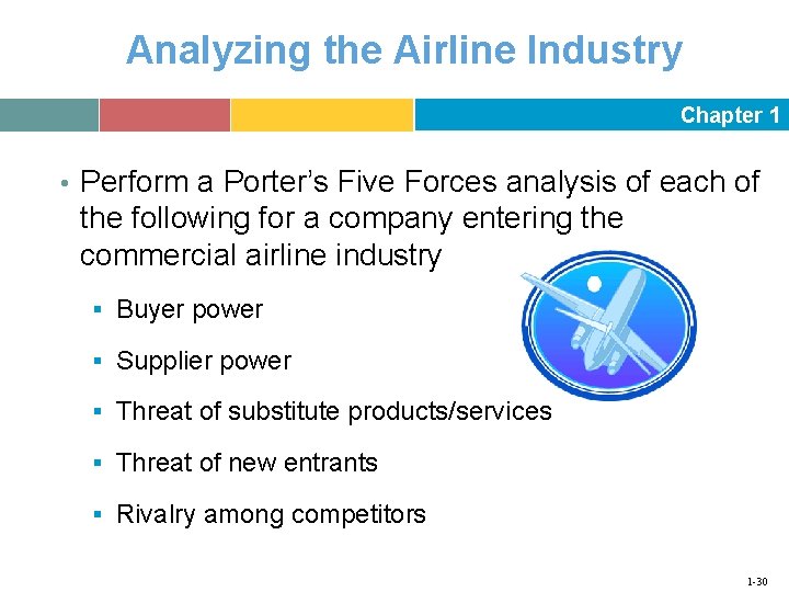 Analyzing the Airline Industry Chapter 1 • Perform a Porter’s Five Forces analysis of