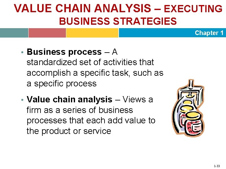 VALUE CHAIN ANALYSIS – EXECUTING BUSINESS STRATEGIES Chapter 1 • Business process – A