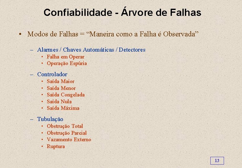 Confiabilidade - Árvore de Falhas • Modos de Falhas = “Maneira como a Falha