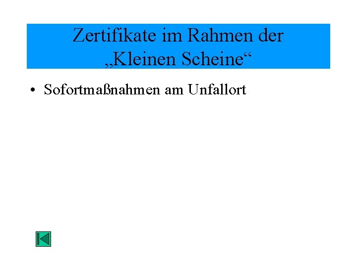 Zertifikate im Rahmen der „Kleinen Scheine“ • Sofortmaßnahmen am Unfallort 