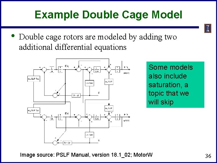 Example Double Cage Model • Double cage rotors are modeled by adding two additional