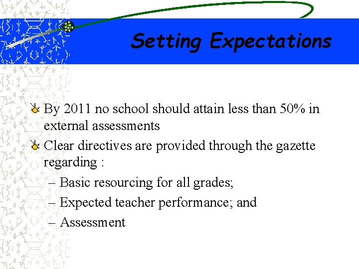 Setting Expectations By 2011 no school should attain less than 50% in external assessments