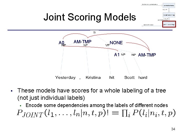 Joint Scoring Models A 0 AM-TMP NONE A 1 § AM-TMP These models have