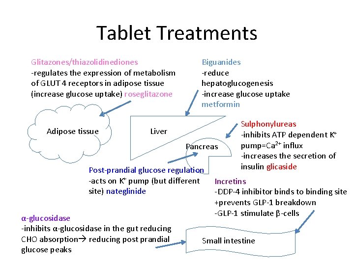 Tablet Treatments Glitazones/thiazolidinediones -regulates the expression of metabolism of GLUT 4 receptors in adipose