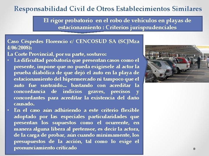 Responsabilidad Civil de Otros Establecimientos Similares El rigor probatorio en el robo de vehículos