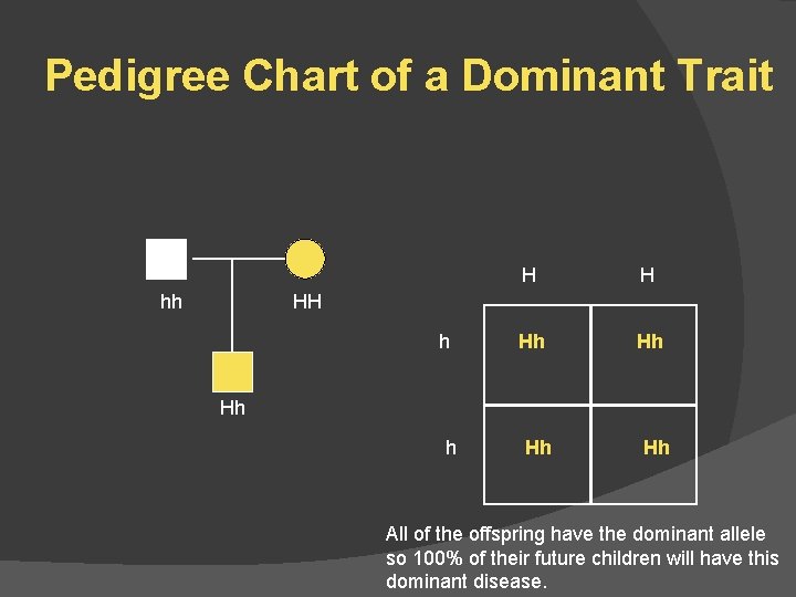 Pedigree Chart of a Dominant Trait H hh H HH h Hh Hh Hh