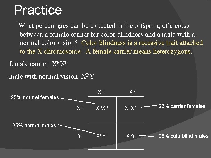 Practice What percentages can be expected in the offspring of a cross between a