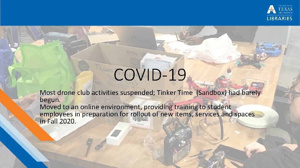 COVID-19 Most drone club activities suspended; Tinker Time (Sandbox) had barely begun. Moved to