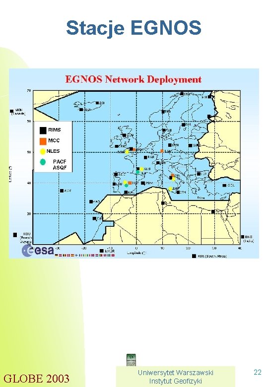 Stacje EGNOS GLOBE 2003 Uniwersytet Warszawski Instytut Geofizyki 22 