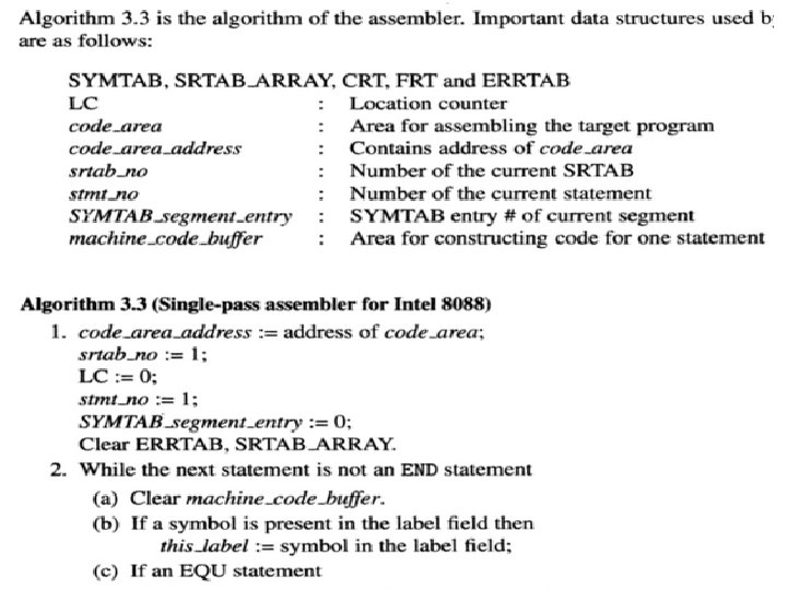 ALGORITHM FOR SINGLE PASS ASSEMBLER 8088 