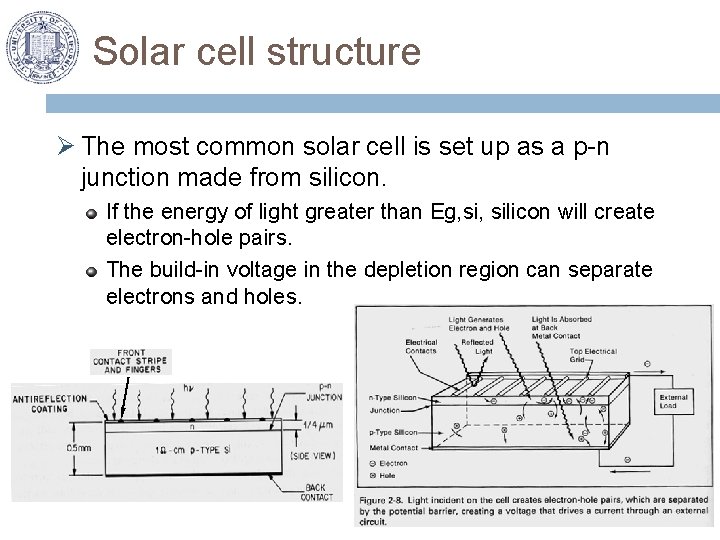 Solar cell structure Ø The most common solar cell is set up as a