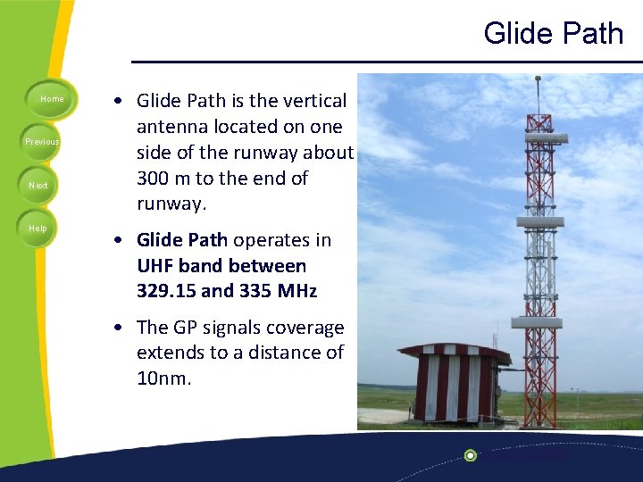 Glide Path Home Previous Next Help • Glide Path is the vertical antenna located