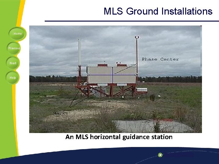 MLS Ground Installations Home Previous Next Help An MLS horizontal guidance station 