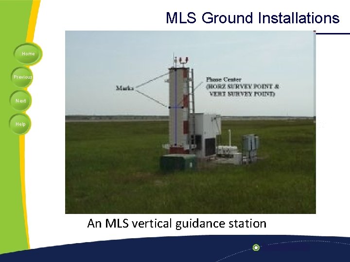 MLS Ground Installations Home Previous Next Help An MLS vertical guidance station 