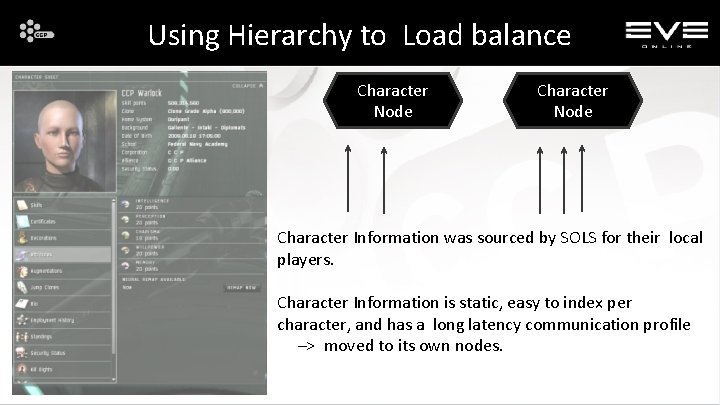 Using Hierarchy to Load balance Character Node Character Information was sourced by SOLS for