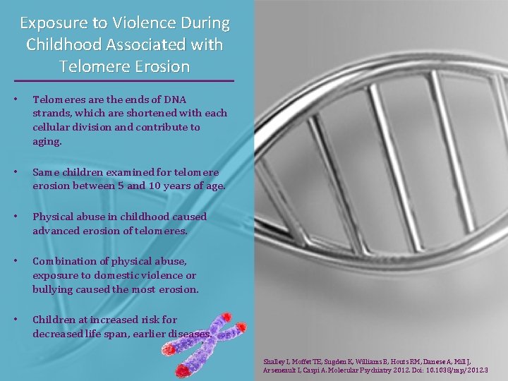 Exposure to Violence During Childhood Associated with Telomere Erosion • Telomeres are the ends