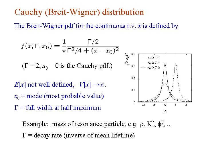 Cauchy (Breit-Wigner) distribution The Breit-Wigner pdf for the continuous r. v. x is defined Cauchy (Breit-Wigner) distribution The Breit-Wigner pdf for the continuous r. v. x is defined
