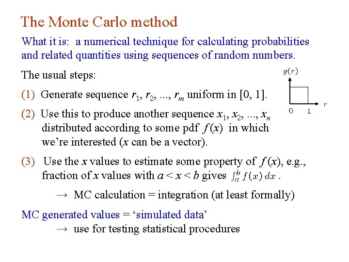 The Monte Carlo method What it is: a numerical technique for calculating probabilities and The Monte Carlo method What it is: a numerical technique for calculating probabilities and