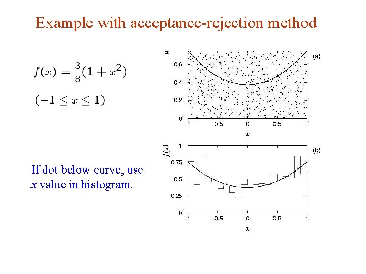 Example with acceptance-rejection method If dot below curve, use x value in histogram. Uniovi Example with acceptance-rejection method If dot below curve, use x value in histogram. Uniovi