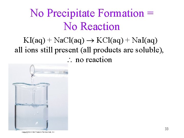 No Precipitate Formation = No Reaction KI(aq) + Na. Cl(aq) KCl(aq) + Na. I(aq)