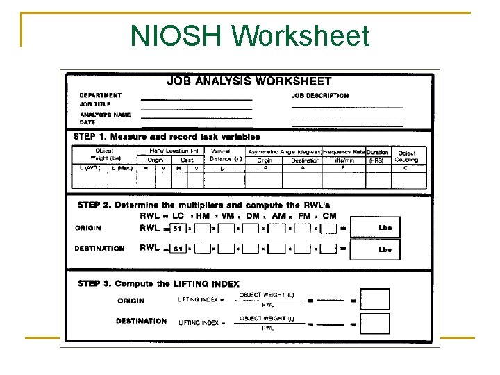 NIOSH Worksheet 