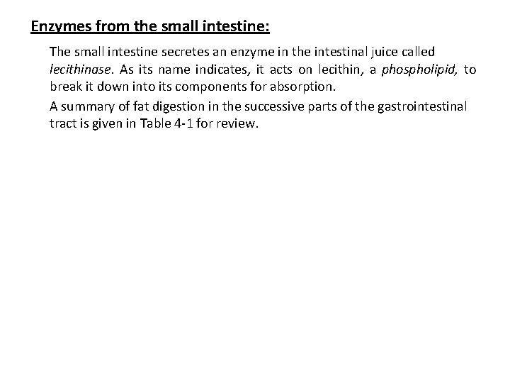 Enzymes from the small intestine: The small intestine secretes an enzyme in the intestinal