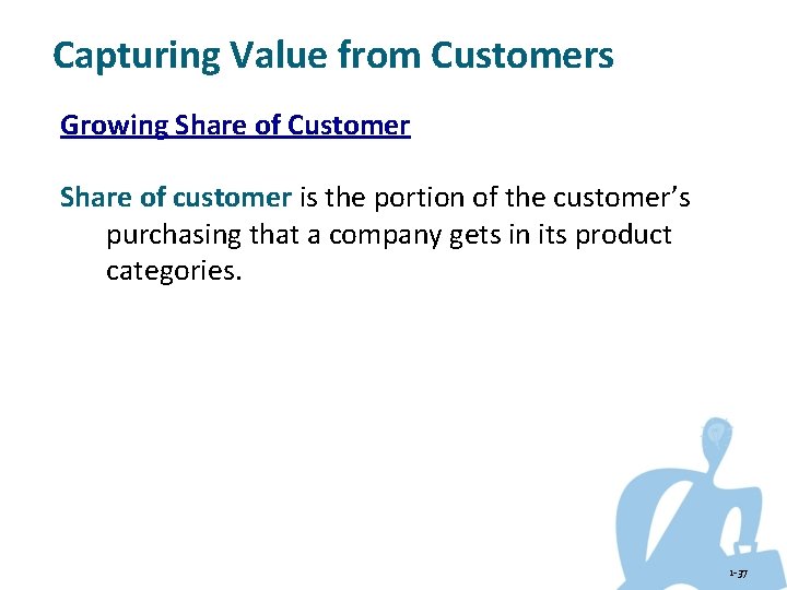 Capturing Value from Customers Growing Share of Customer Share of customer is the portion