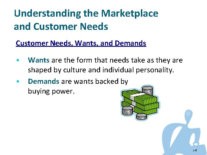 Understanding the Marketplace and Customer Needs, Wants, and Demands • • Wants are the