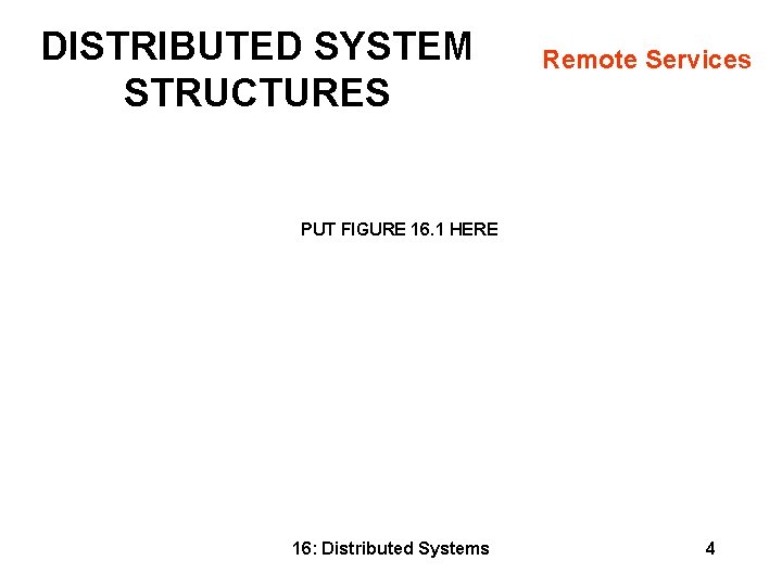 DISTRIBUTED SYSTEM STRUCTURES Remote Services PUT FIGURE 16. 1 HERE 16: Distributed Systems 4