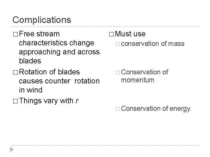 Complications � Free stream characteristics change approaching and across blades � Rotation of blades Complications � Free stream characteristics change approaching and across blades � Rotation of blades