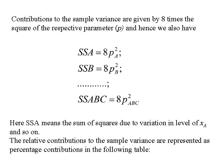 Contributions to the sample variance are given by 8 times the square of the