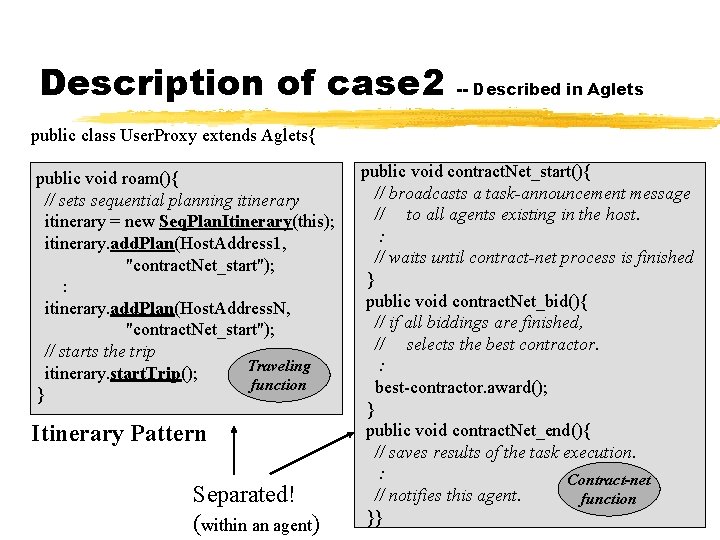 Description of case 2 -- Described in Aglets public class User. Proxy extends Aglets{