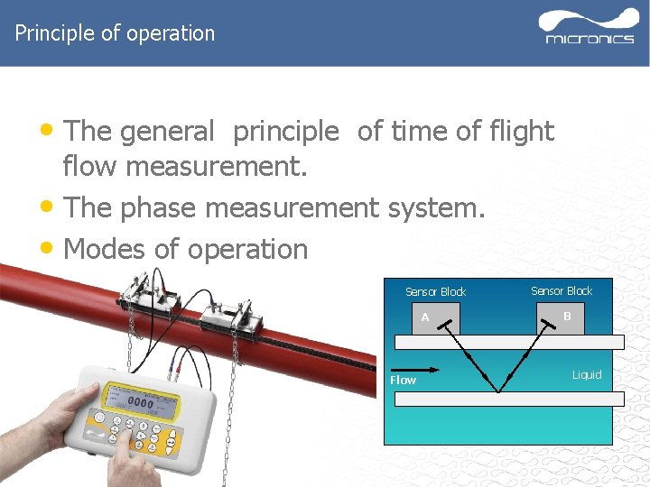 Principle of operation • The general principle of time of flight flow measurement. •