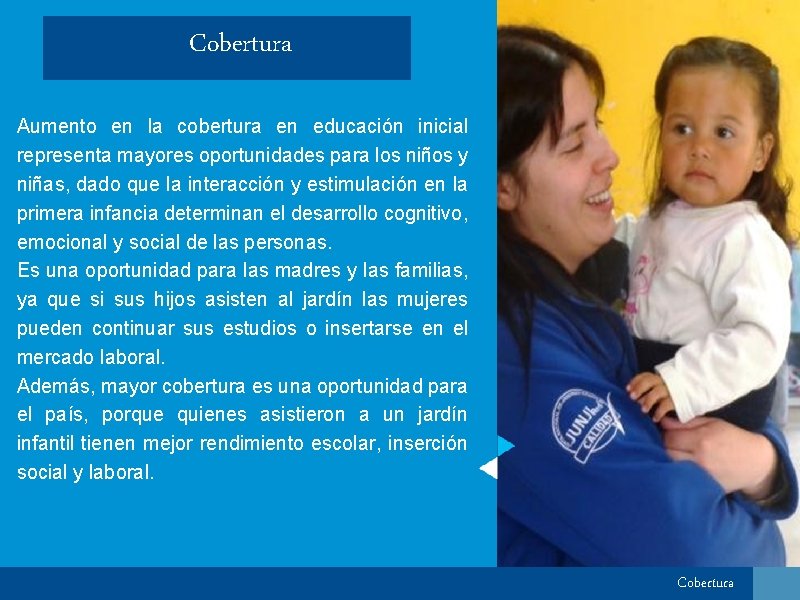 Cobertura Aumento en la cobertura en educación inicial representa mayores oportunidades para los niños