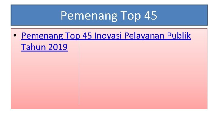 Pemenang Top 45 • Pemenang Top 45 Inovasi Pelayanan Publik Tahun 2019 