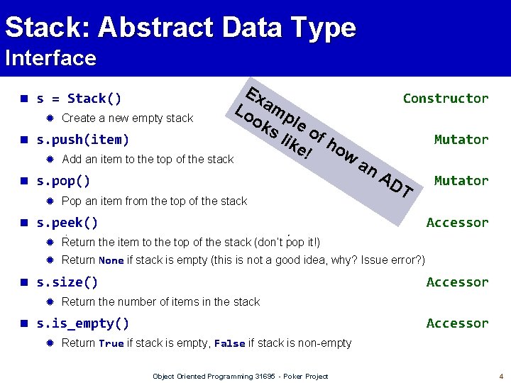 Stack: Abstract Data Type Interface Ex Lo amp Create a new empty stack ok