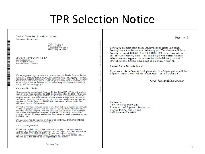 TPR Selection Notice 13 