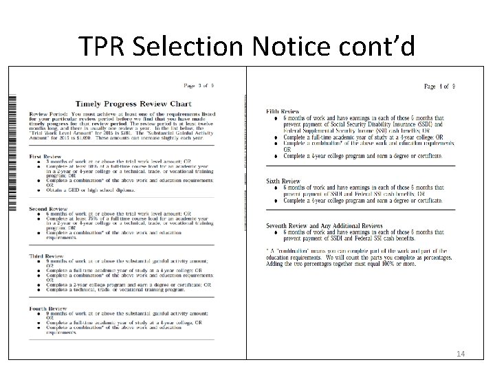 TPR Selection Notice cont’d 14 