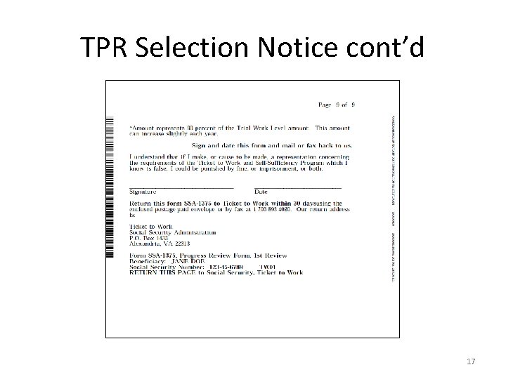 TPR Selection Notice cont’d 17 