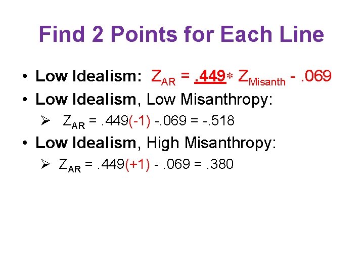 Find 2 Points for Each Line • Low Idealism: ZAR =. 449 ZMisanth -. Find 2 Points for Each Line • Low Idealism: ZAR =. 449 ZMisanth -.