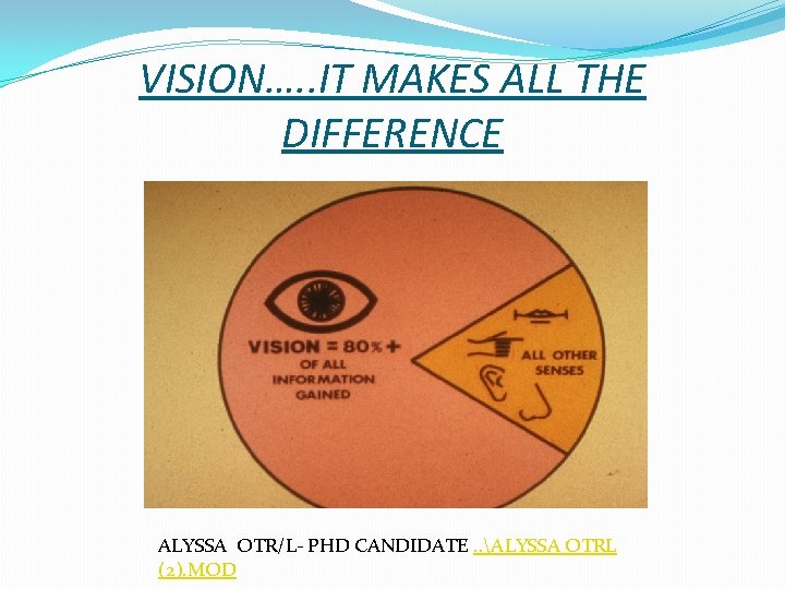 VISION…. . IT MAKES ALL THE DIFFERENCE ALYSSA OTR/L- PHD CANDIDATE. . ALYSSA OTRL