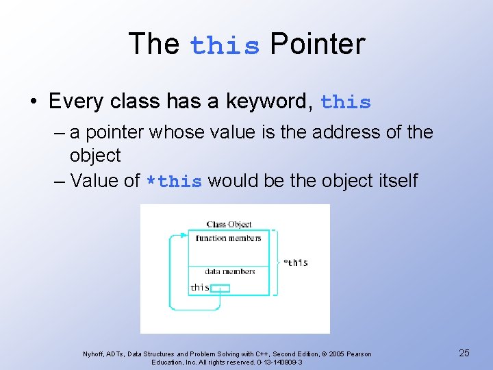 The this Pointer • Every class has a keyword, this – a pointer whose