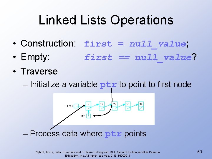 Linked Lists Operations • Construction: first = null_value; • Empty: first == null_value? •