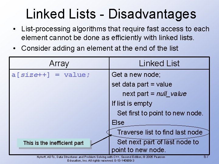 Linked Lists - Disadvantages • List-processing algorithms that require fast access to each element