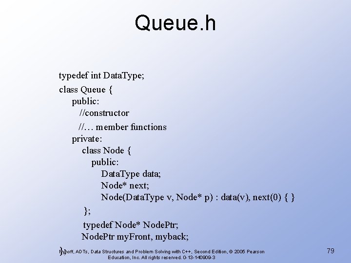 Queue. h typedef int Data. Type; class Queue { public: //constructor //… member functions