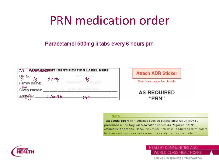 PRN medication order Paracetamol 500 mg ii tabs every 6 hours prn 7/1 O