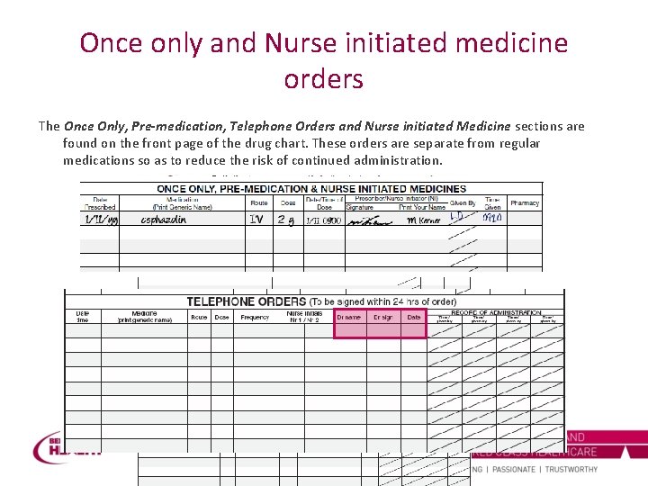 Once only and Nurse initiated medicine orders The Once Only, Pre-medication, Telephone Orders and