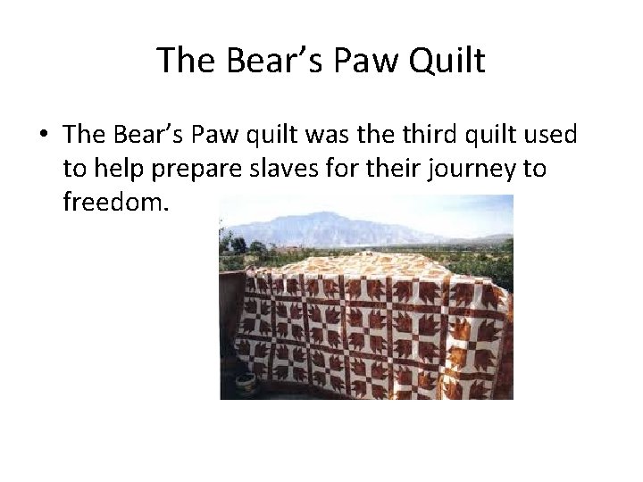 The Bear’s Paw Quilt • The Bear’s Paw quilt was the third quilt used