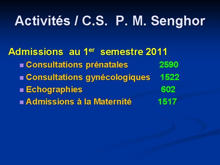 Activités / C. S. P. M. Senghor Admissions au 1 er semestre 2011 Consultations